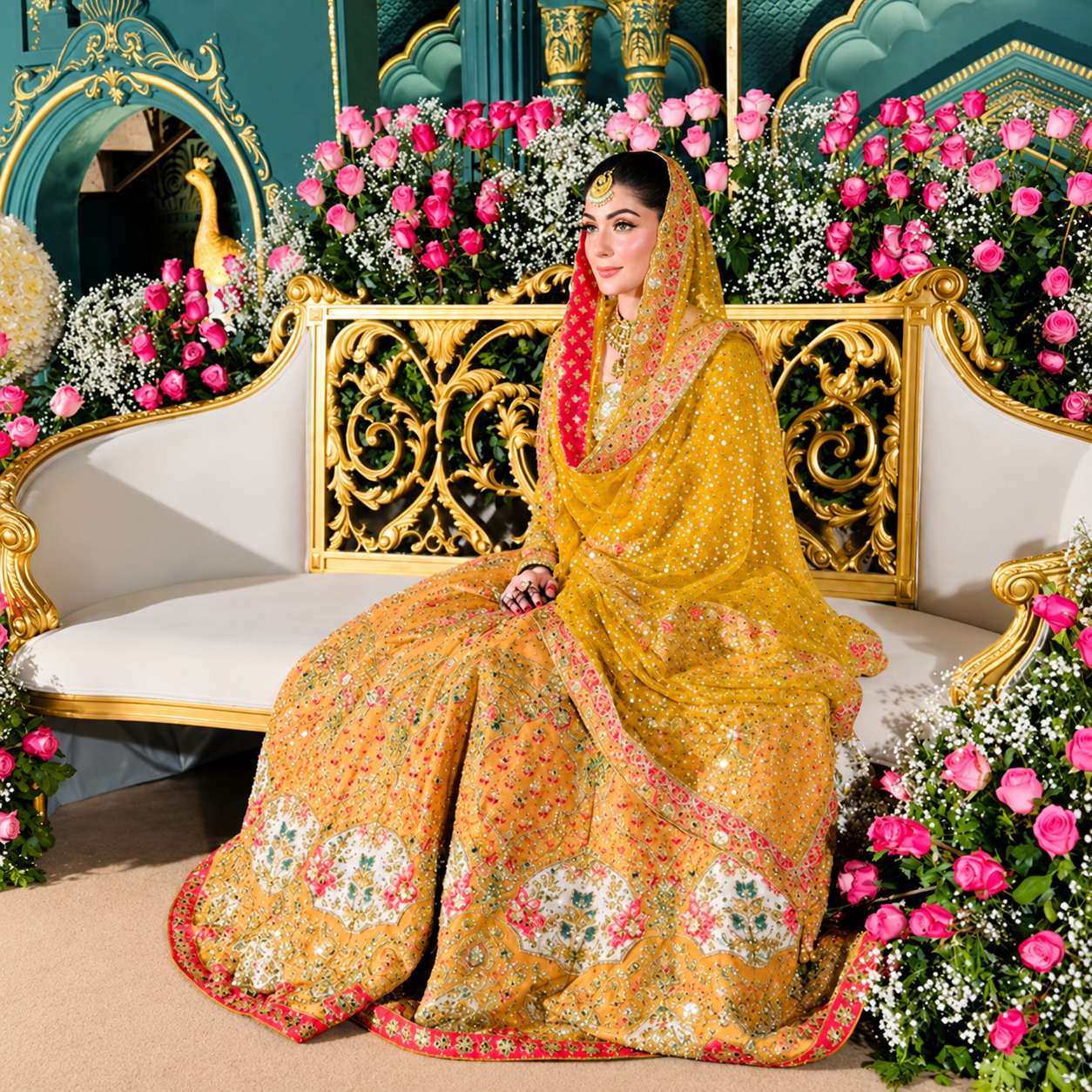 Nomi Ansari NAB-22-110 | Luxury Bareeze Net Mehndi Dress