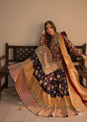 Laraib Khalid wearing Haseens Official Zaib maroon embroidered chiffon dress for Pakistani wedding celebrations