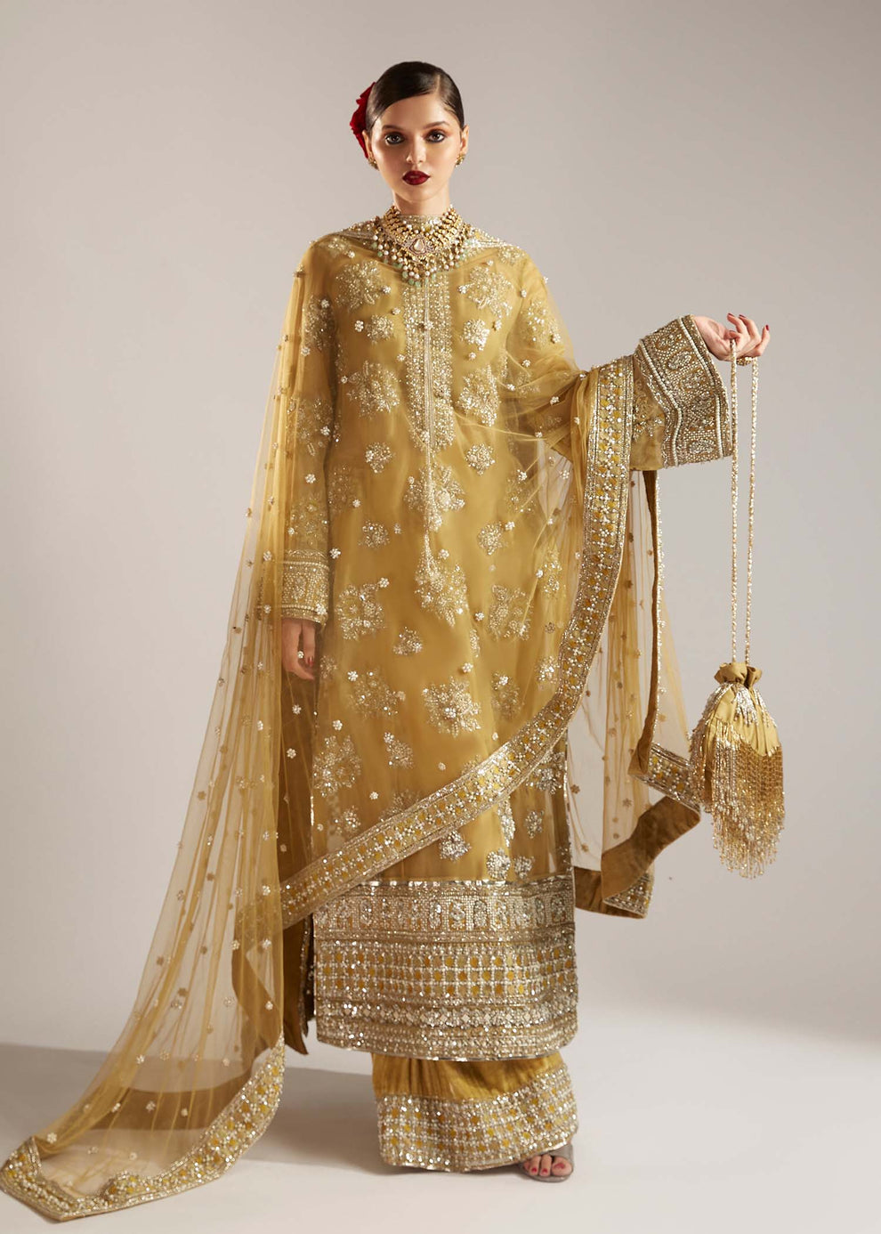 Hussain Rehar Zesty matching organza dupatta with intricate embroidered border
