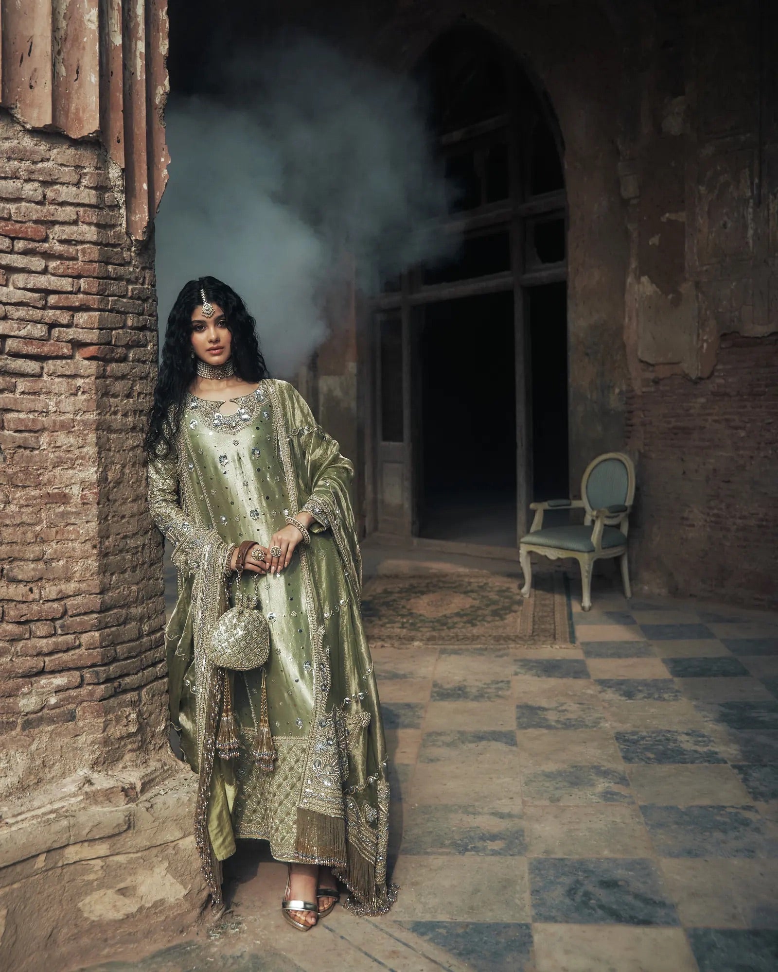 Iqbal Hussain Maryam Nawaz (CC-21 Pistachio) – Premium Double Zari Formal Dress