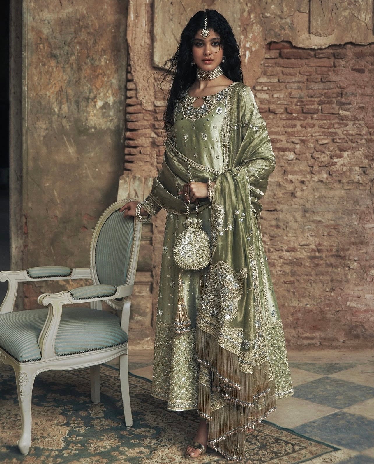 Iqbal Hussain Maryam Nawaz (CC-21 Pistachio) – Premium Double Zari Formal Dress