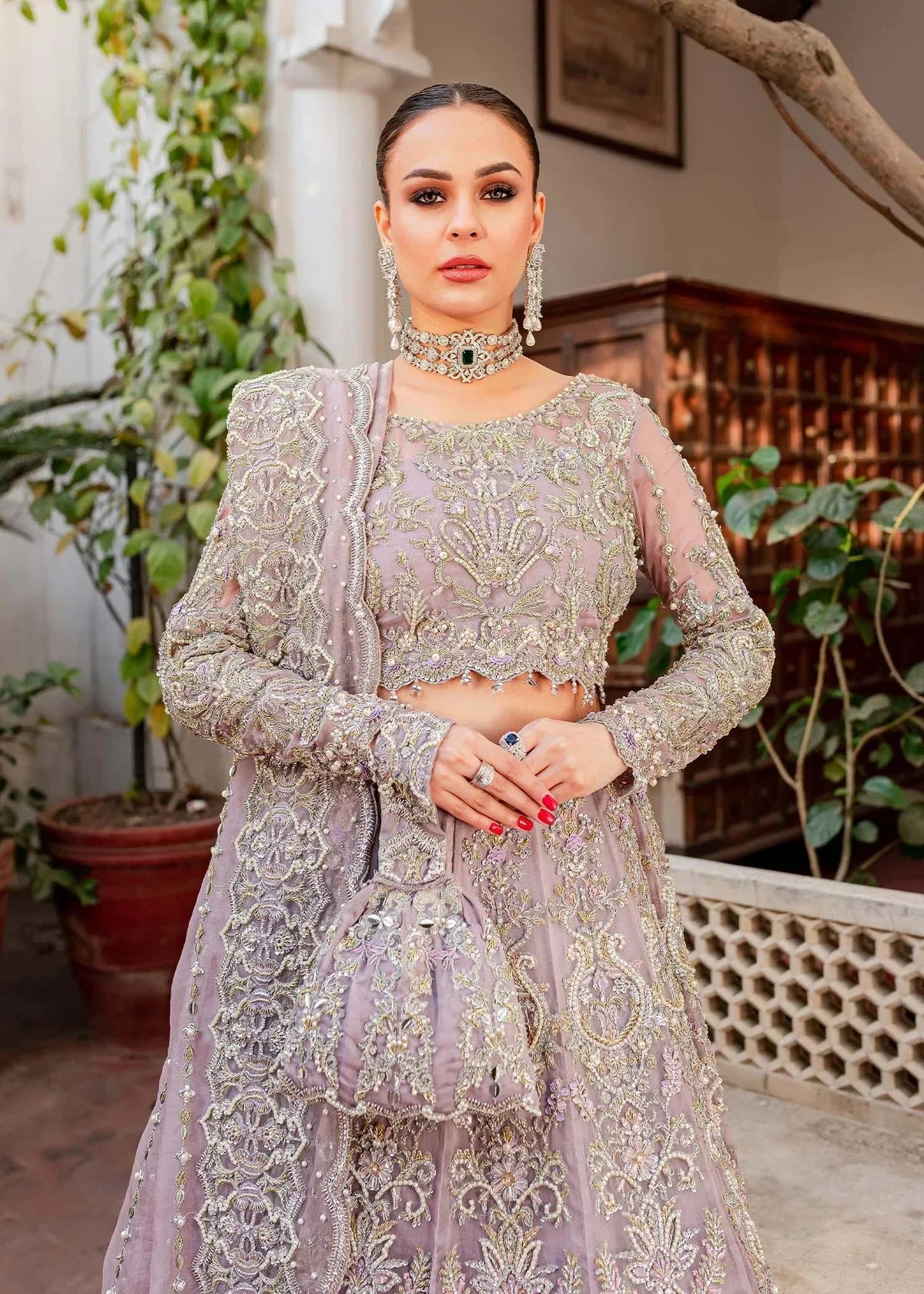 Kanwal Malik Zaarish matching dusty lavender organza dupatta with intricate silver floral embroidery and decorative border