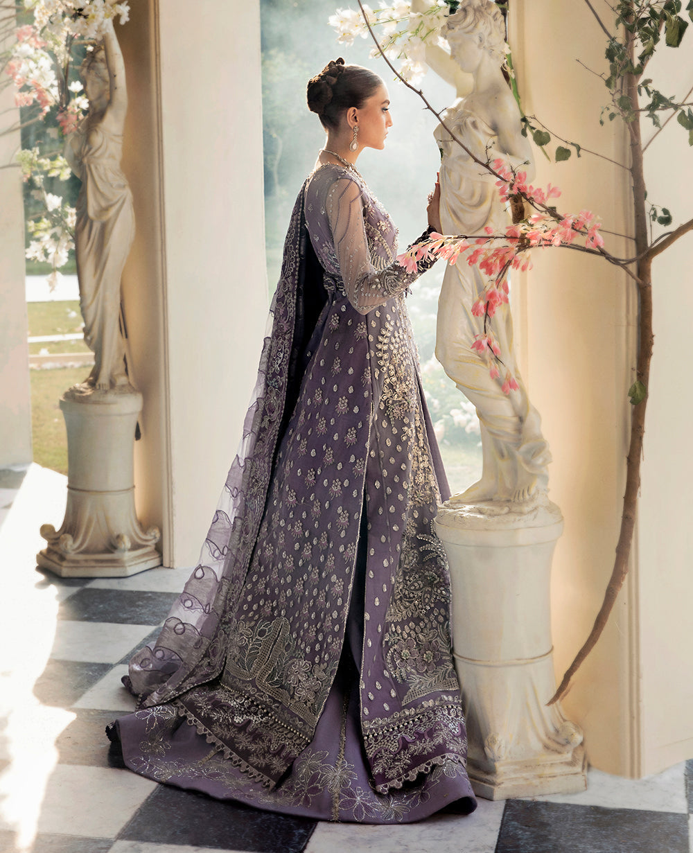 Republic Womenswear La Lavande luxury lavender Pakistani Walima maxi featuring a flowing floor-length silhouette and elaborate embroidery