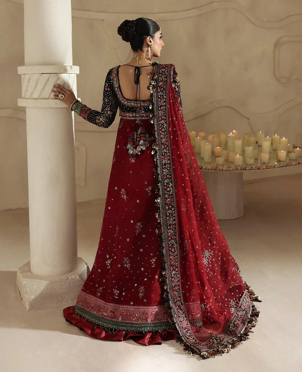 Republic Womenswear Lucienne sheer maroon organza dupatta with scattered embellishments and embroidered border at Zenni’s Atelier