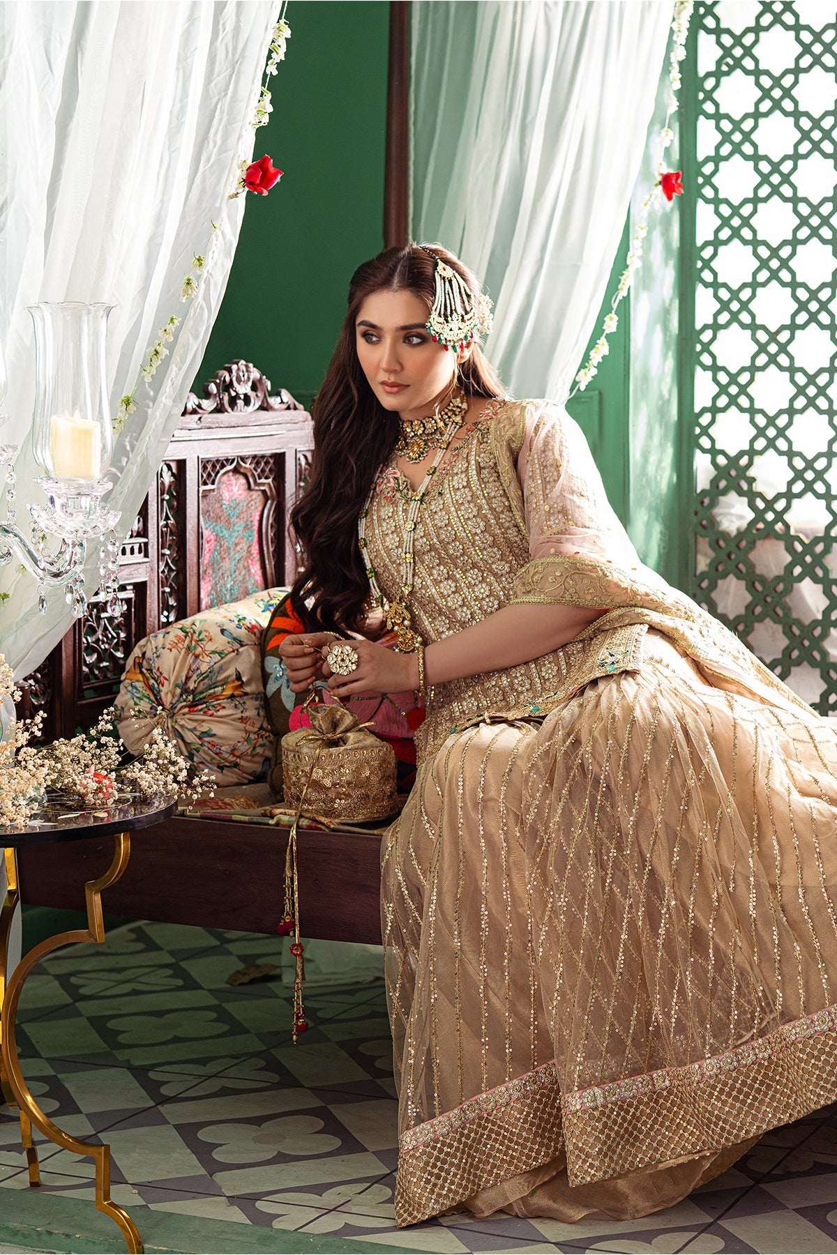 Tabya Nagma – Champagne Gold Embroidered Chiffon Formal Dress