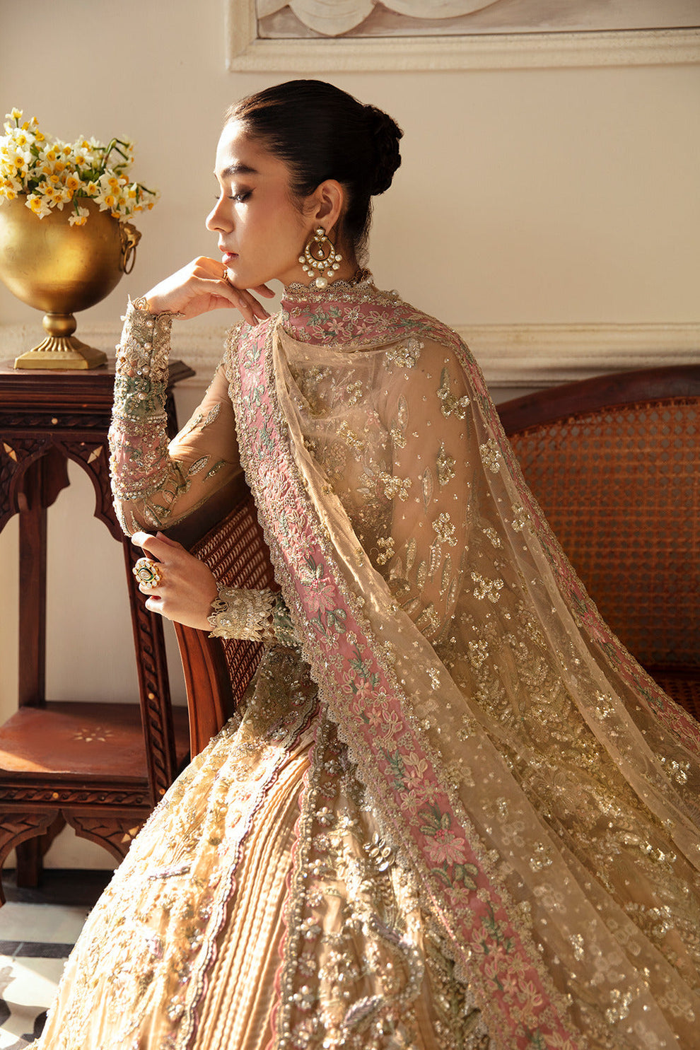 Soraya Irina organza dupatta with embroidered border and soft pink floral accents
